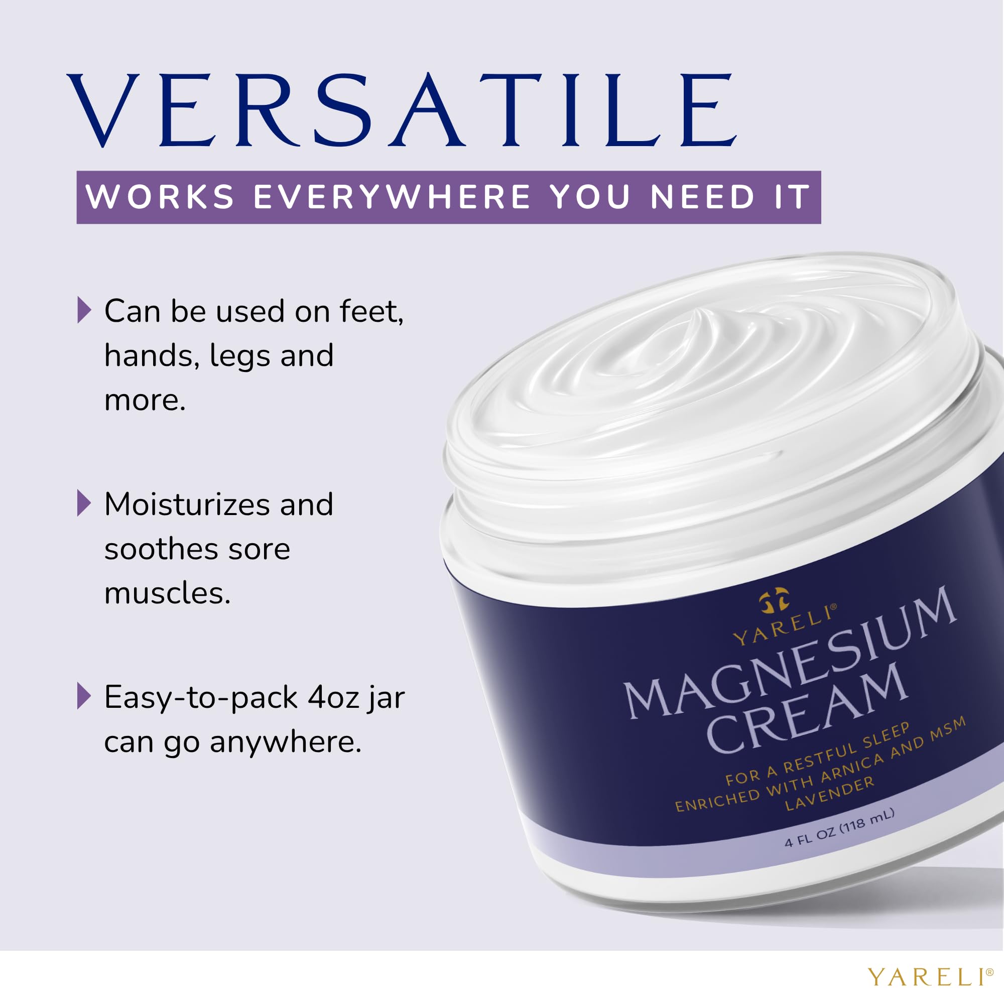 YARELI crema magnesio para descanso nocturno, piel suave.