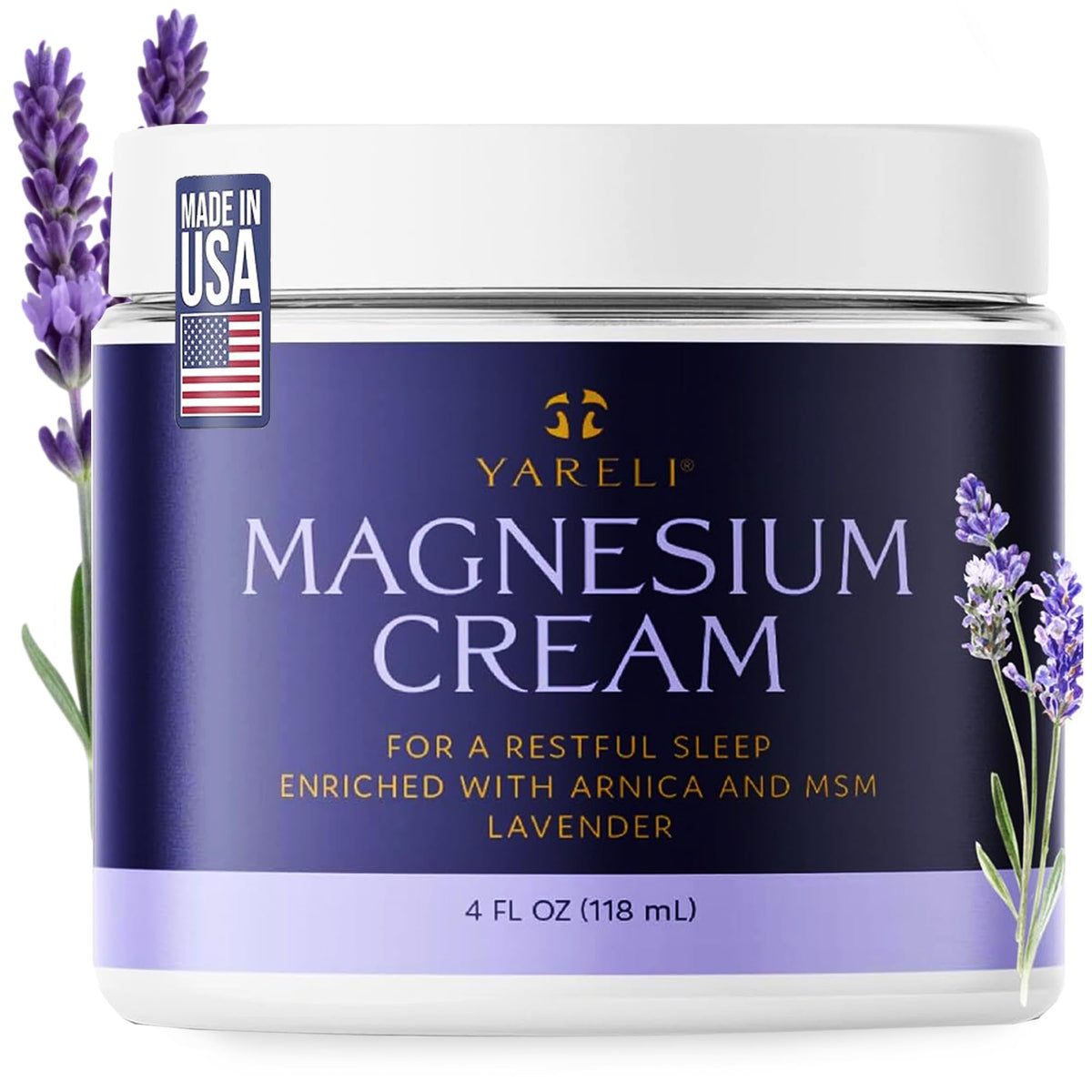 YARELI crema magnesio en bote para dolor muscular, alivio potencial.