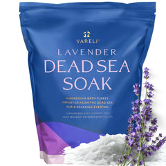 Yareli sales de magnesio lavanda para un baño relajante.