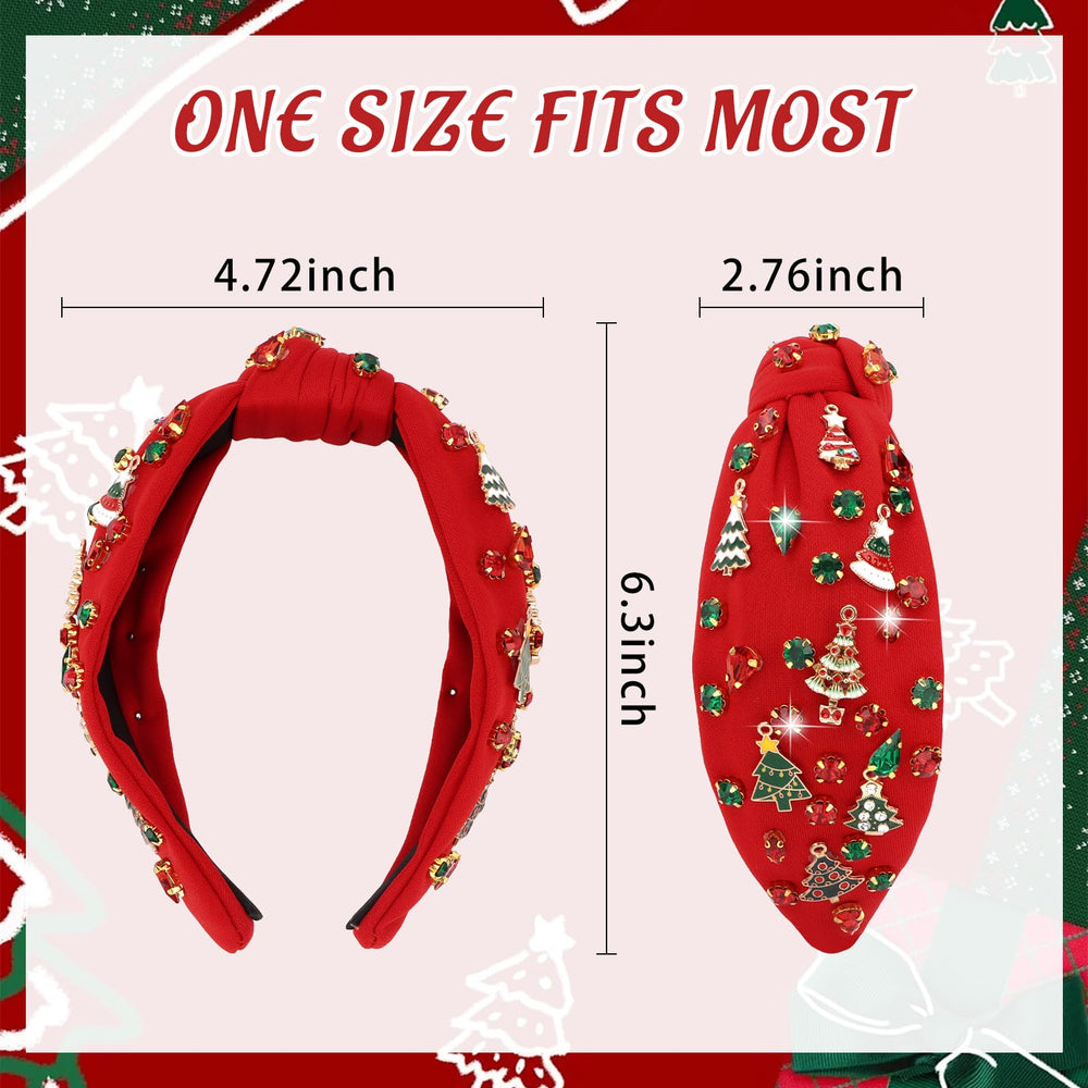Diadema YARIEW anudada en verde y rojo con cristales para looks festivos.