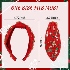 Diadema YARIEW anudada en verde y rojo con cristales para looks festivos.