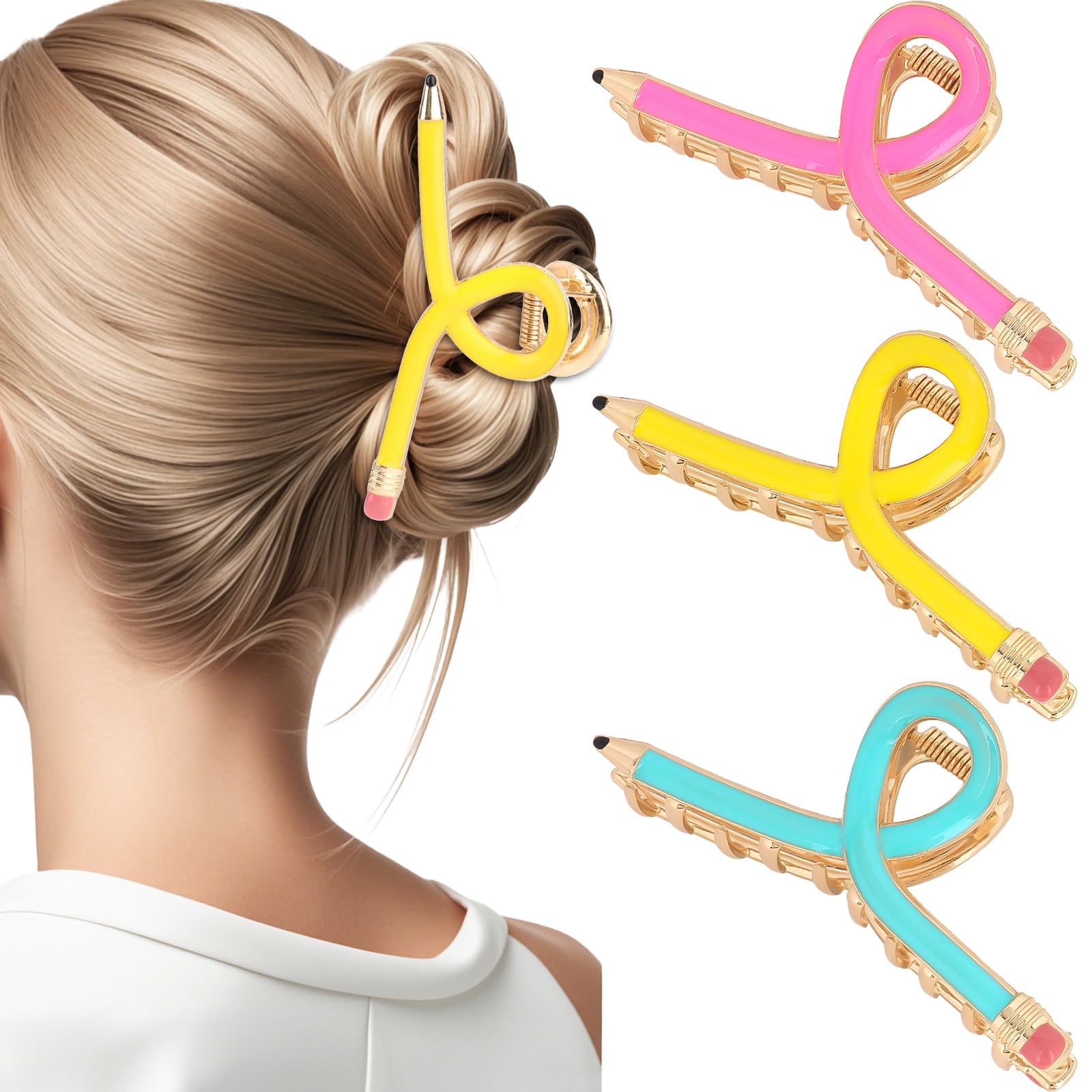 YARIEW pinzas de pelo en forma de lápiz, tres colores brillantes para peinados rápidos