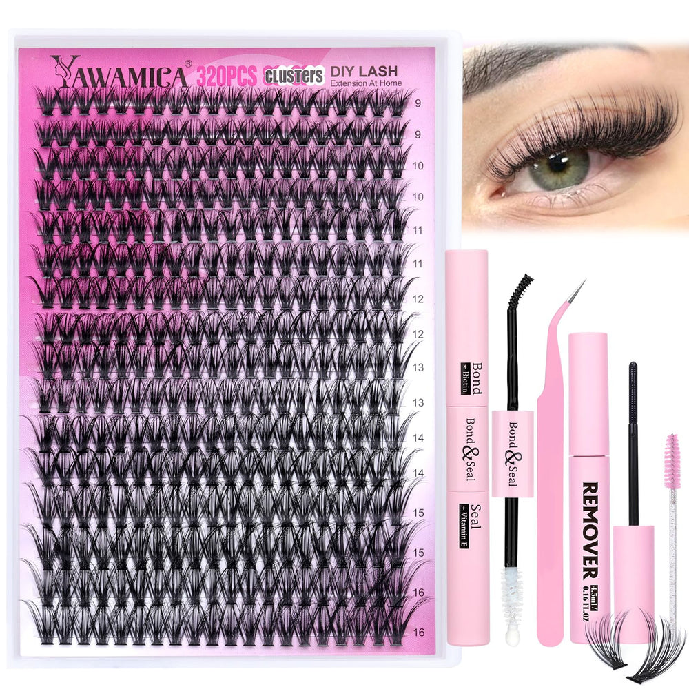 Yawamica kit de clústeres de pestañas 320 piezas para look de salón en casa