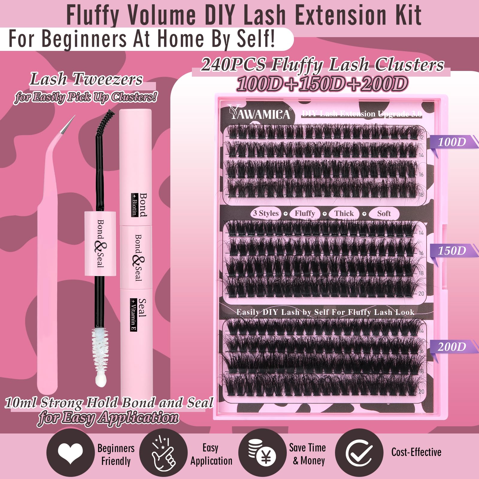 Yawamica kit pestanas volumen fluffy 240 piezas facilita un look de salon en casa.