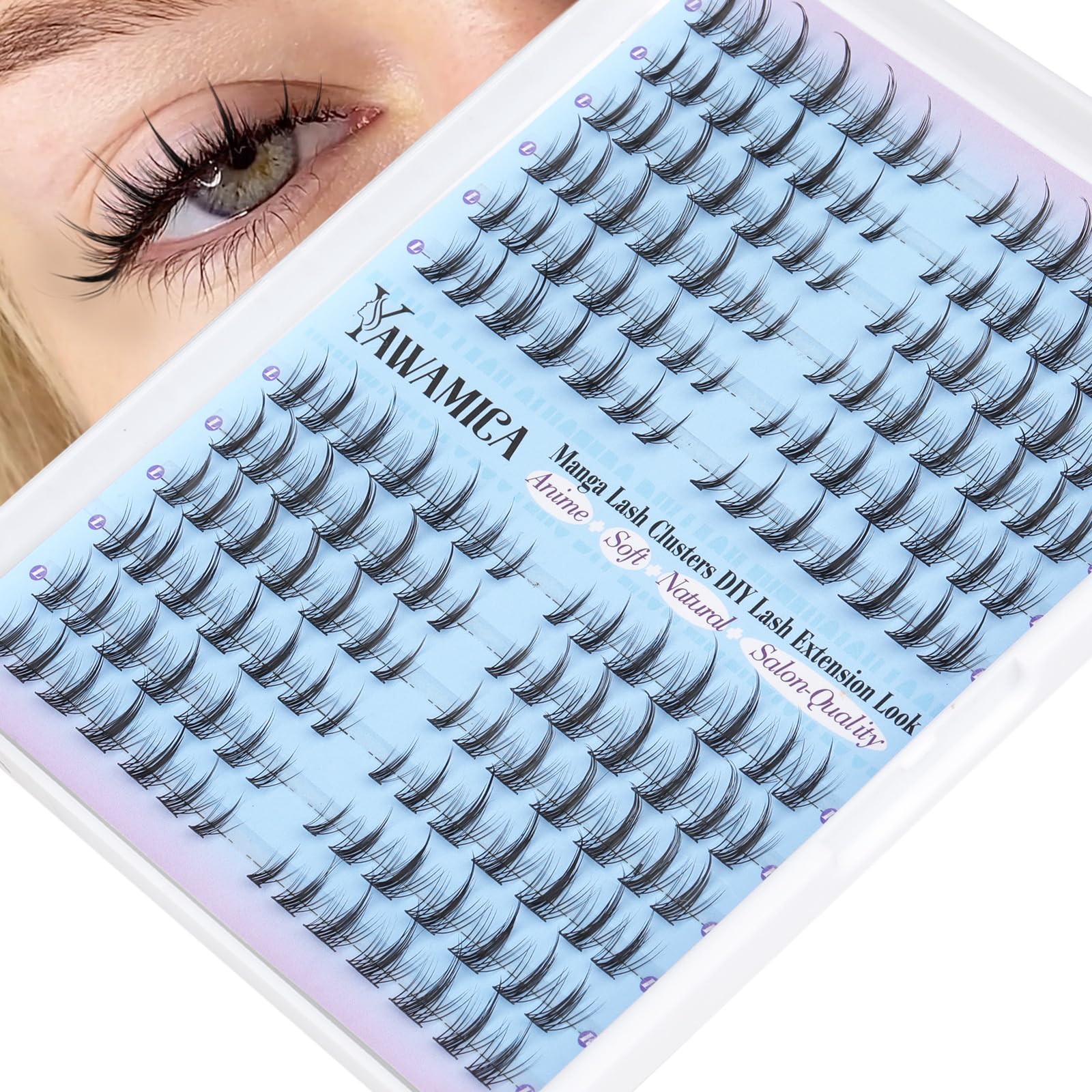 Yawamica Pestañas Manga Clusters 8–13 mm con curva C para look anime.