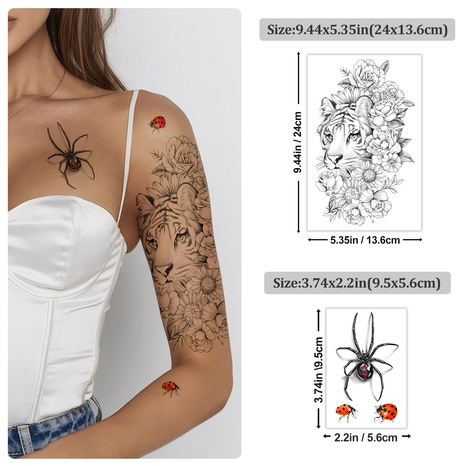 Detalle floral en cuello y clavícula con Yazhiji, alta durabilidad.