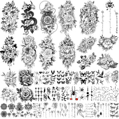 Yazhiji flores grandes: tatuaje temporal de cobertura amplia para brazos y espalda.