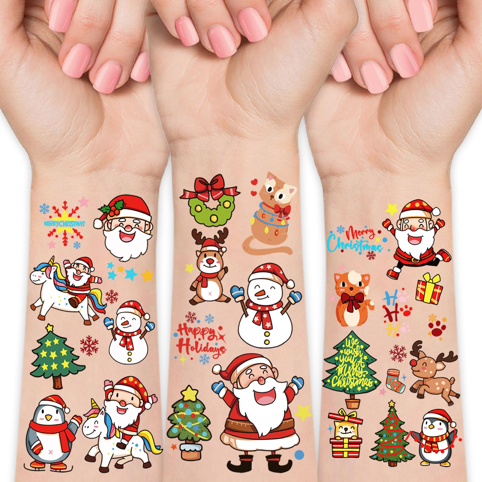 Tatuajes Yazhiji Papá Noel, diseño festivo para fiestas infantiles.