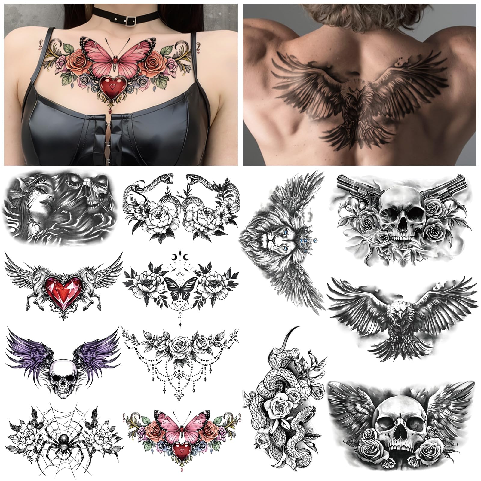 Tatuaje Yazhiji para pecho underboob grande, ideal para fiestas y sesiones de fotos