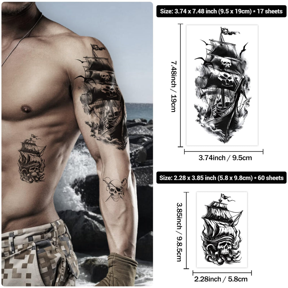 Tatuaje temporal Yazhiji Barco pirata, eleva cualquier estilo para evento o festival.