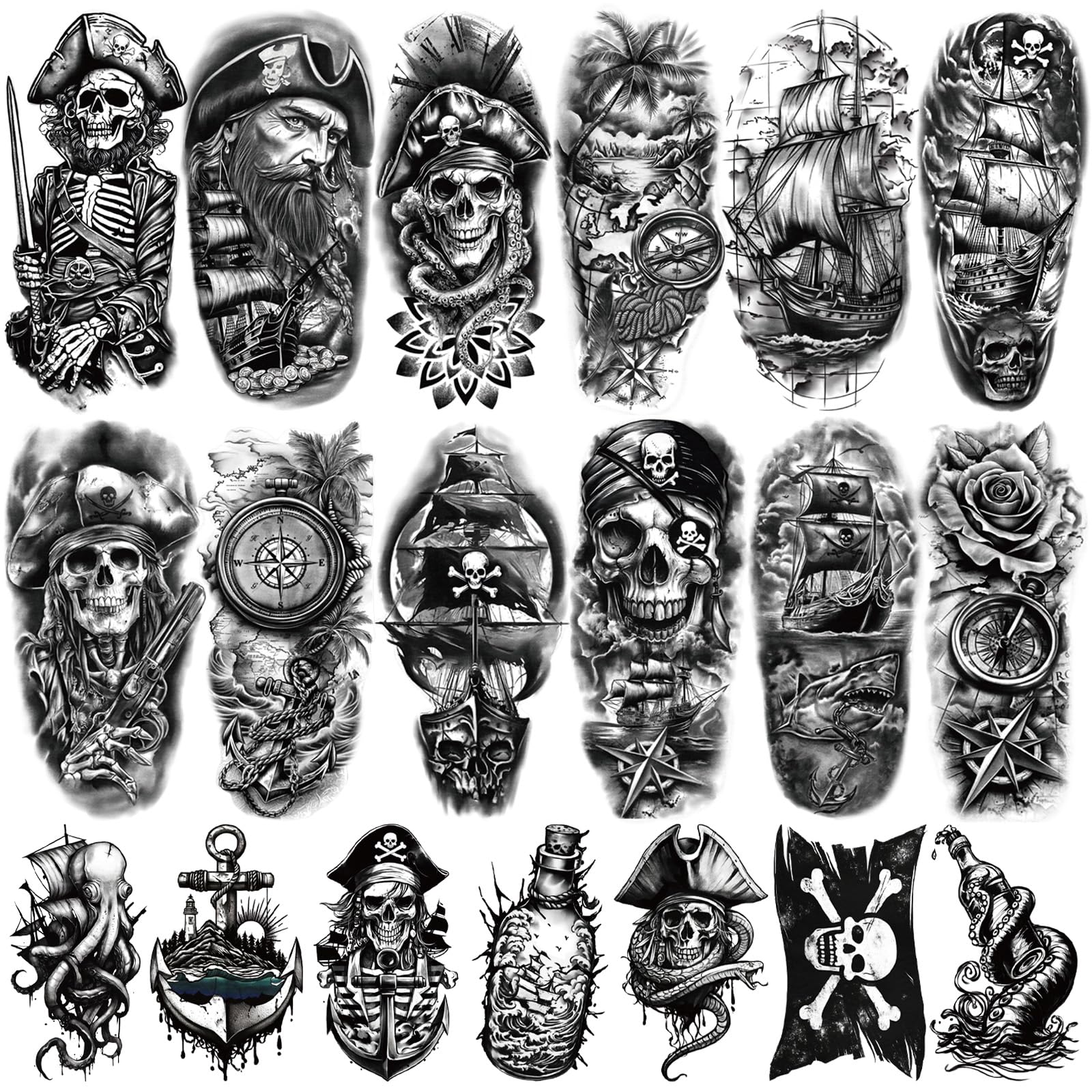 Tatuaje temporal Yazhiji Capitán con brújula, ideal para cosplay y estilos náuticos.
