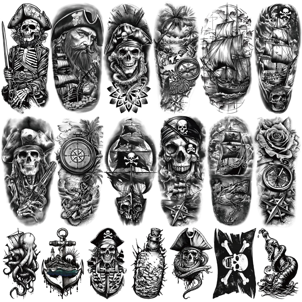Tatuaje temporal Yazhiji Capitán con brújula, ideal para cosplay y estilos náuticos.