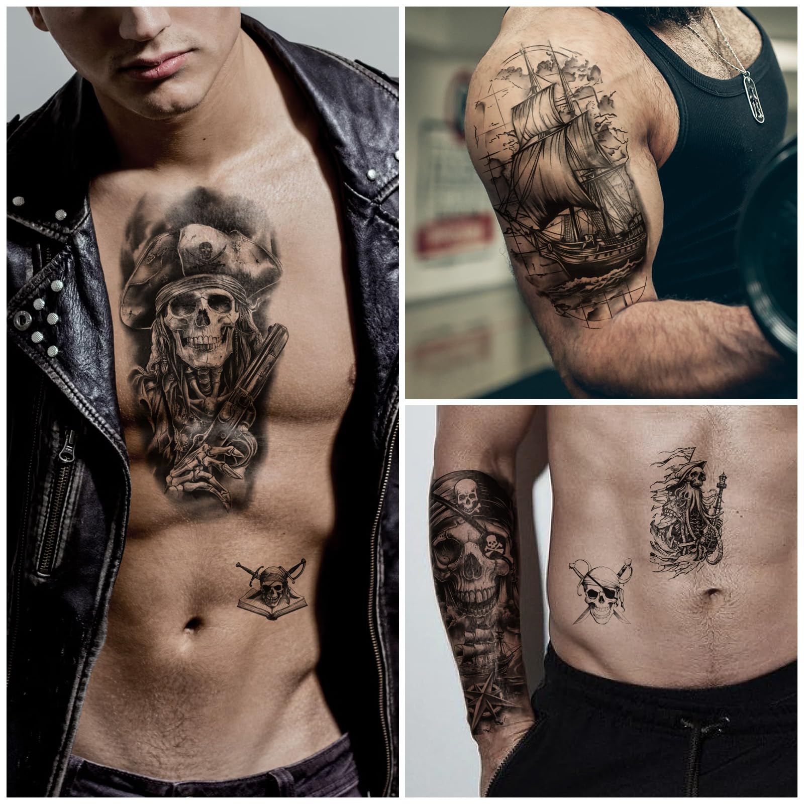 Tatuaje temporal Yazhiji Sombrero pirata, ideal para completar disfraces de aventura.