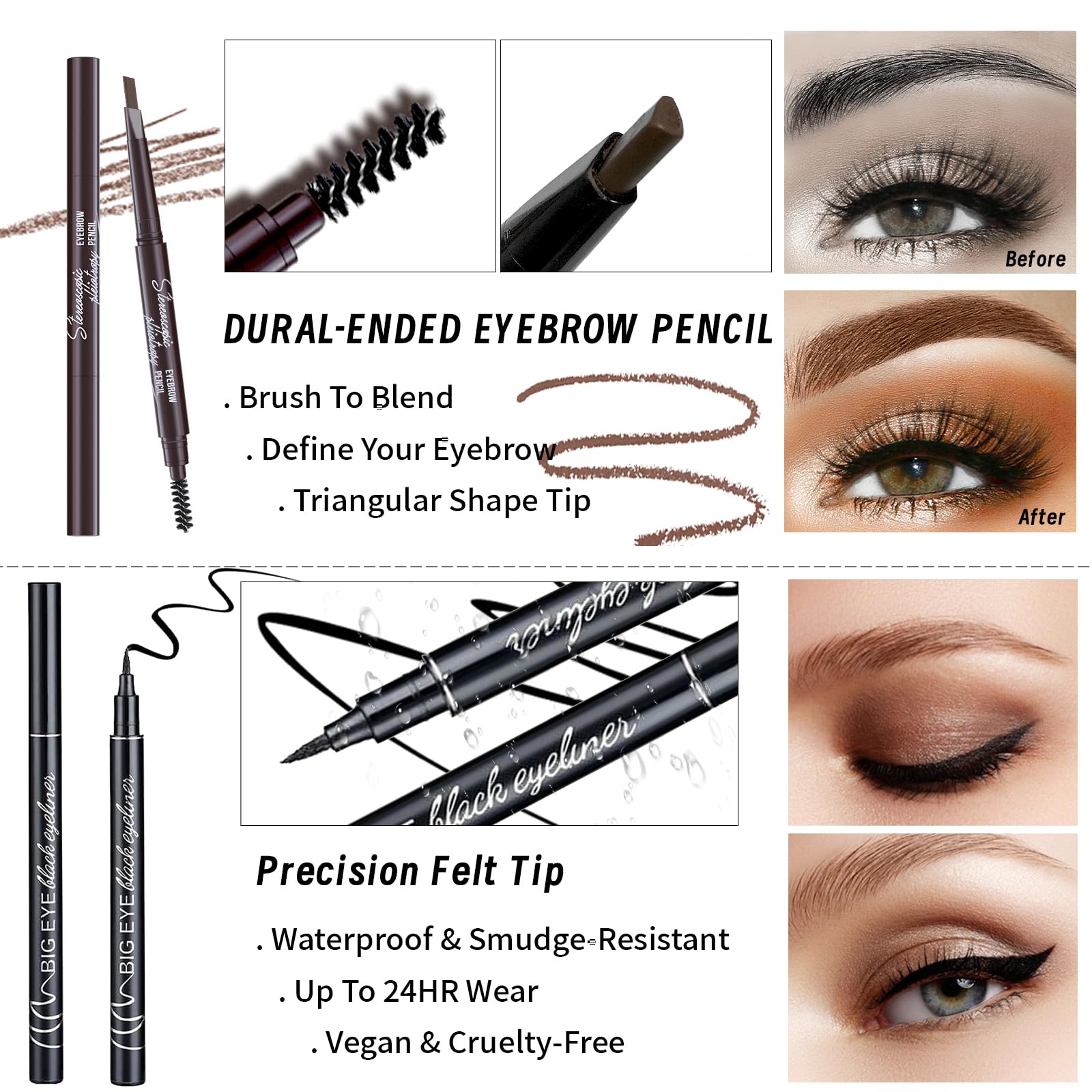 YBUETE dual-ended eyebrow pencil and eyeliner for precise shaping.
