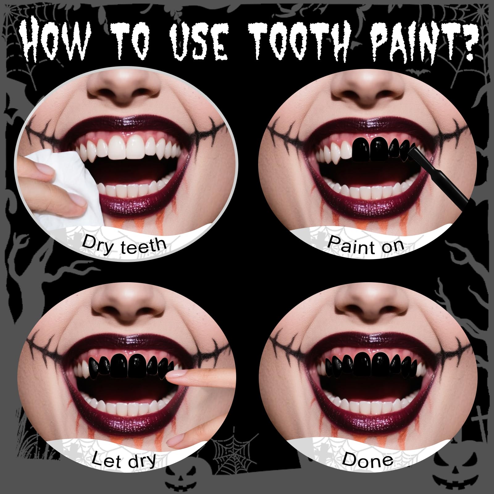 ybuete pintura-dientes-tono-nicotina, retrato de boca desgastada para disfraces