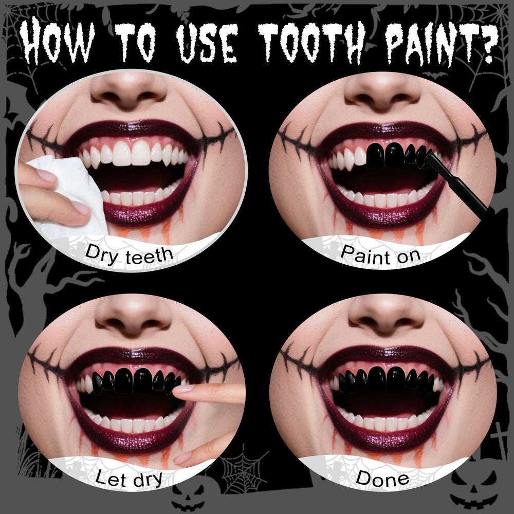 ybuete pintura-dientes-tono-nicotina, retrato de boca desgastada para disfraces