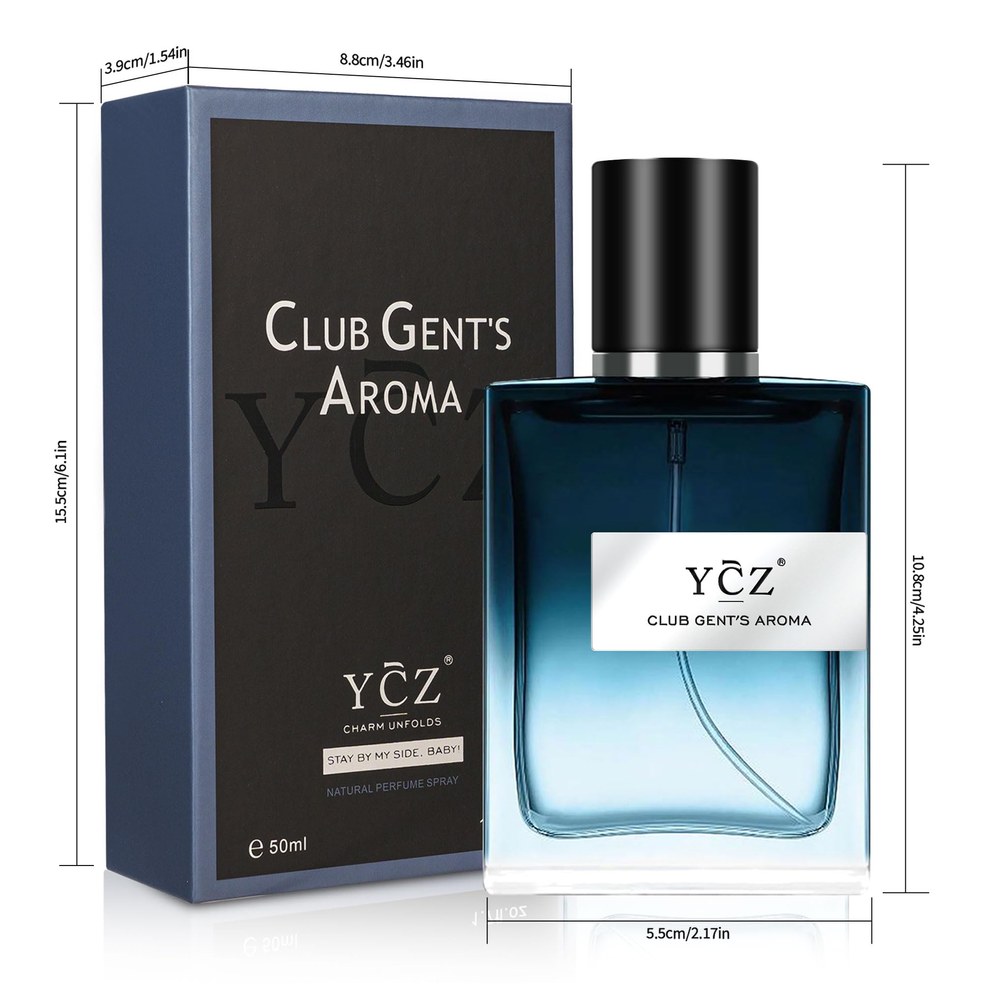 Ycz Club botella azul y negro, experiencia de aroma duradera.