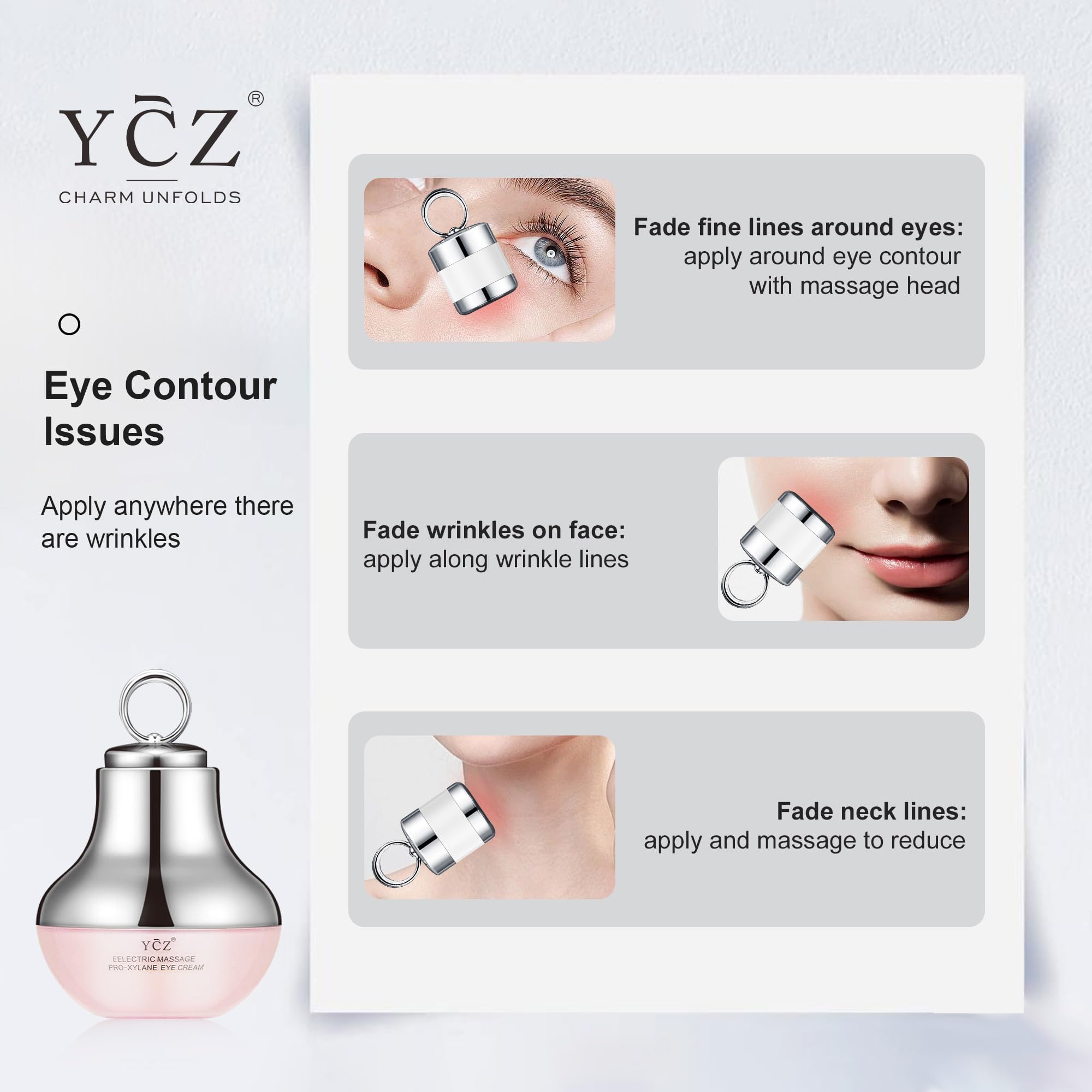 Ycz crema ojos aplicación fácil: se aplica alrededor y masajea desde dentro hacia fuera