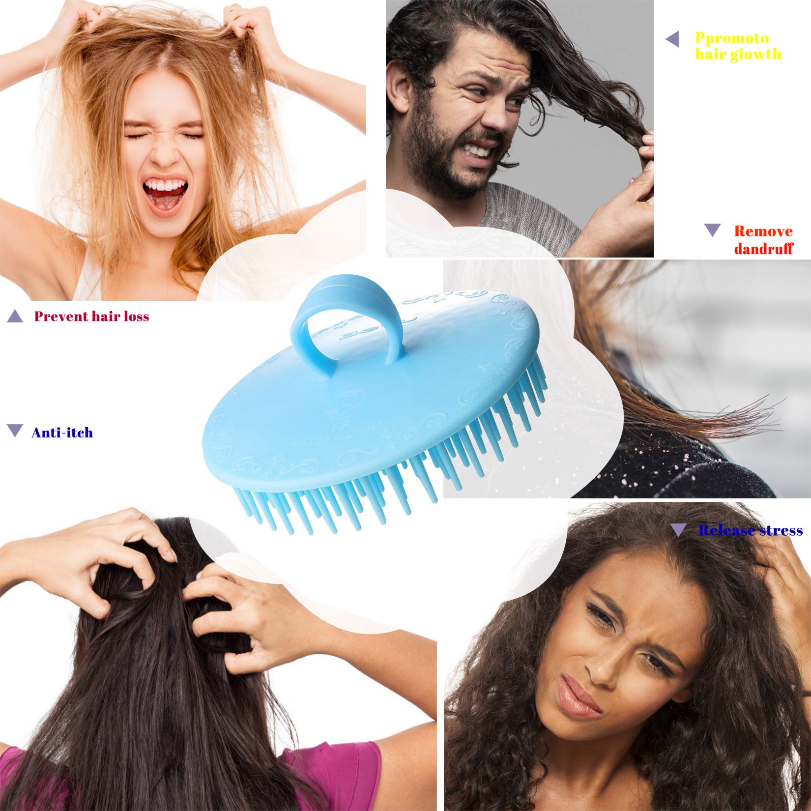 YEALIFE cepillo champú cuero cabelludo azul uso diario en ducha