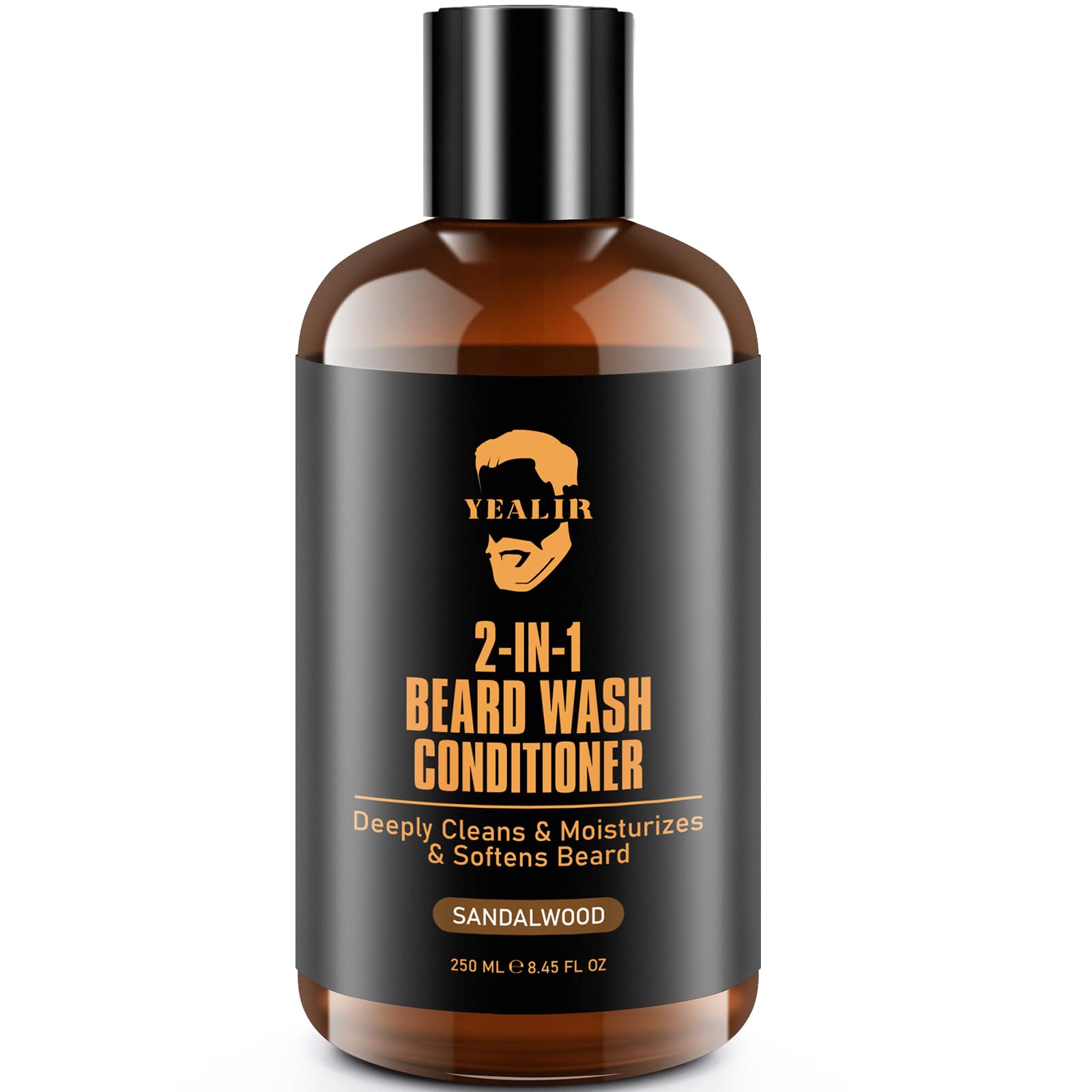 YEALIR botella-champu-barba con aroma de sándalo, limpia y perfuma la barba.