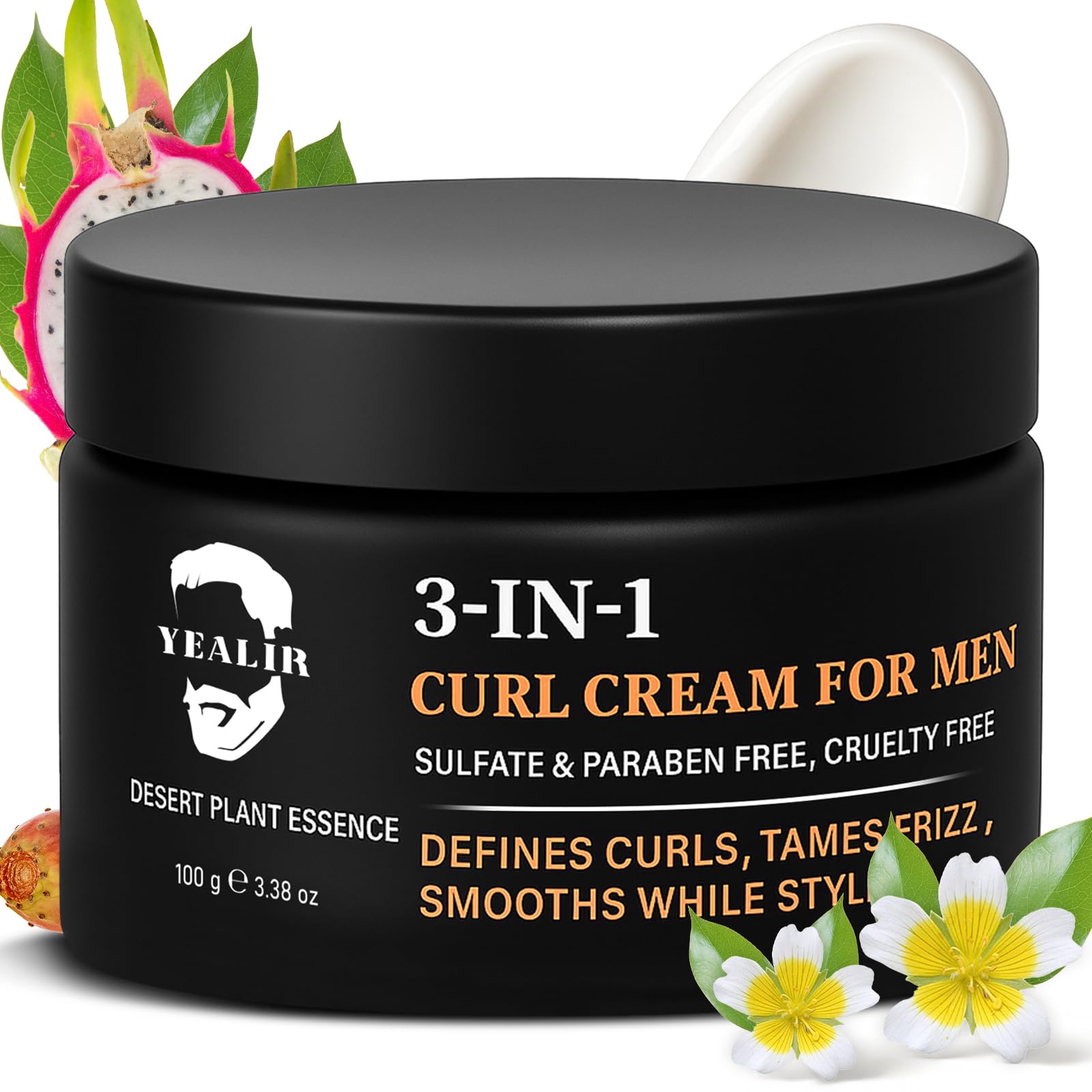 YEALIR crema 3-en-1 para hombre: rizos definidos y movimiento natural.