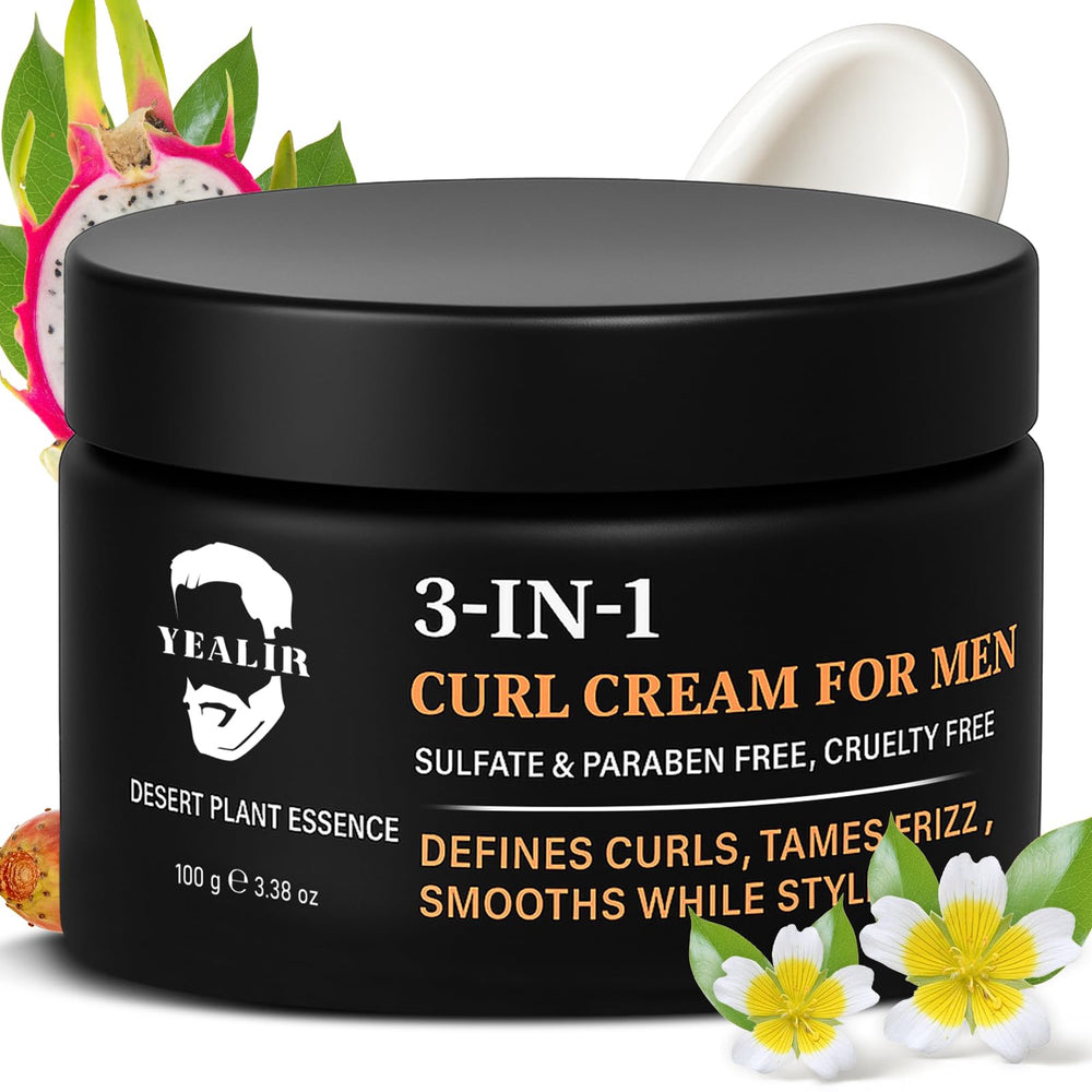 YEALIR crema 3-en-1 para hombre: rizos definidos y movimiento natural.