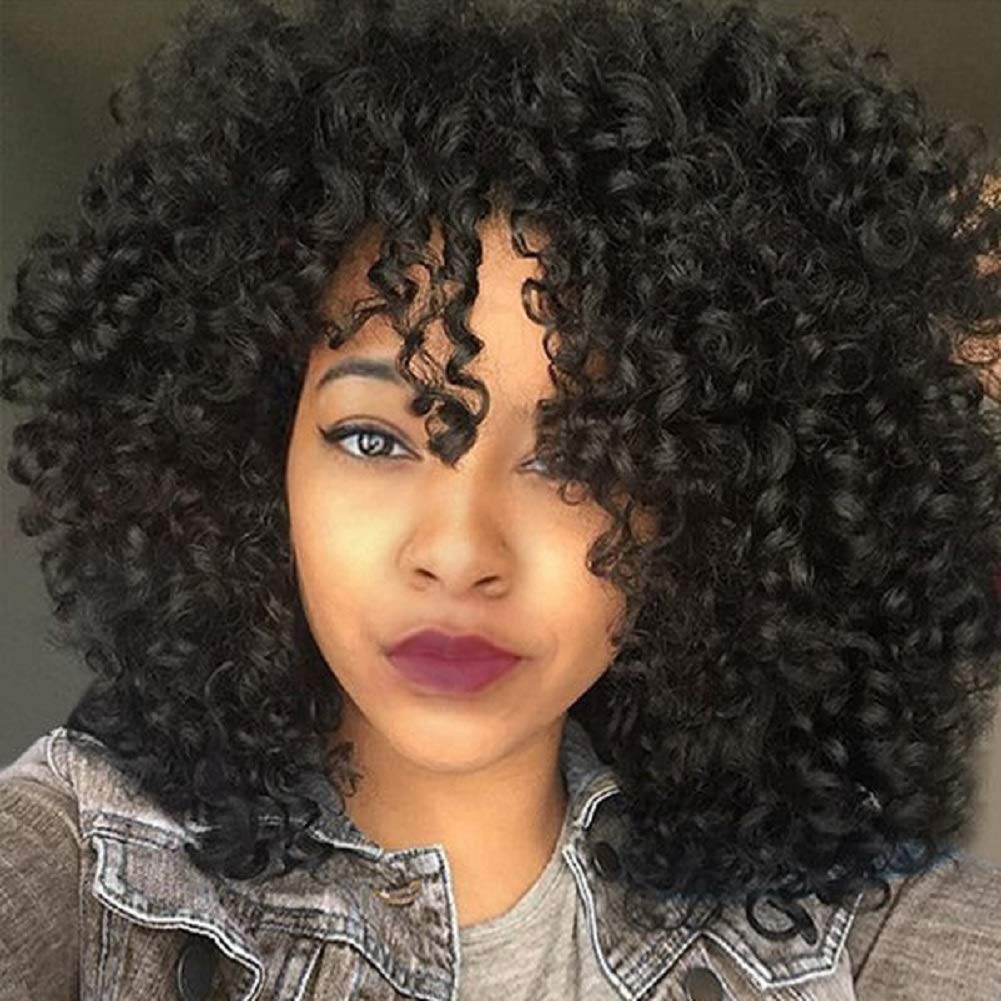 YEAME peluca rizada para mujer negra, frente visible, look natural para cualquier ocasión.