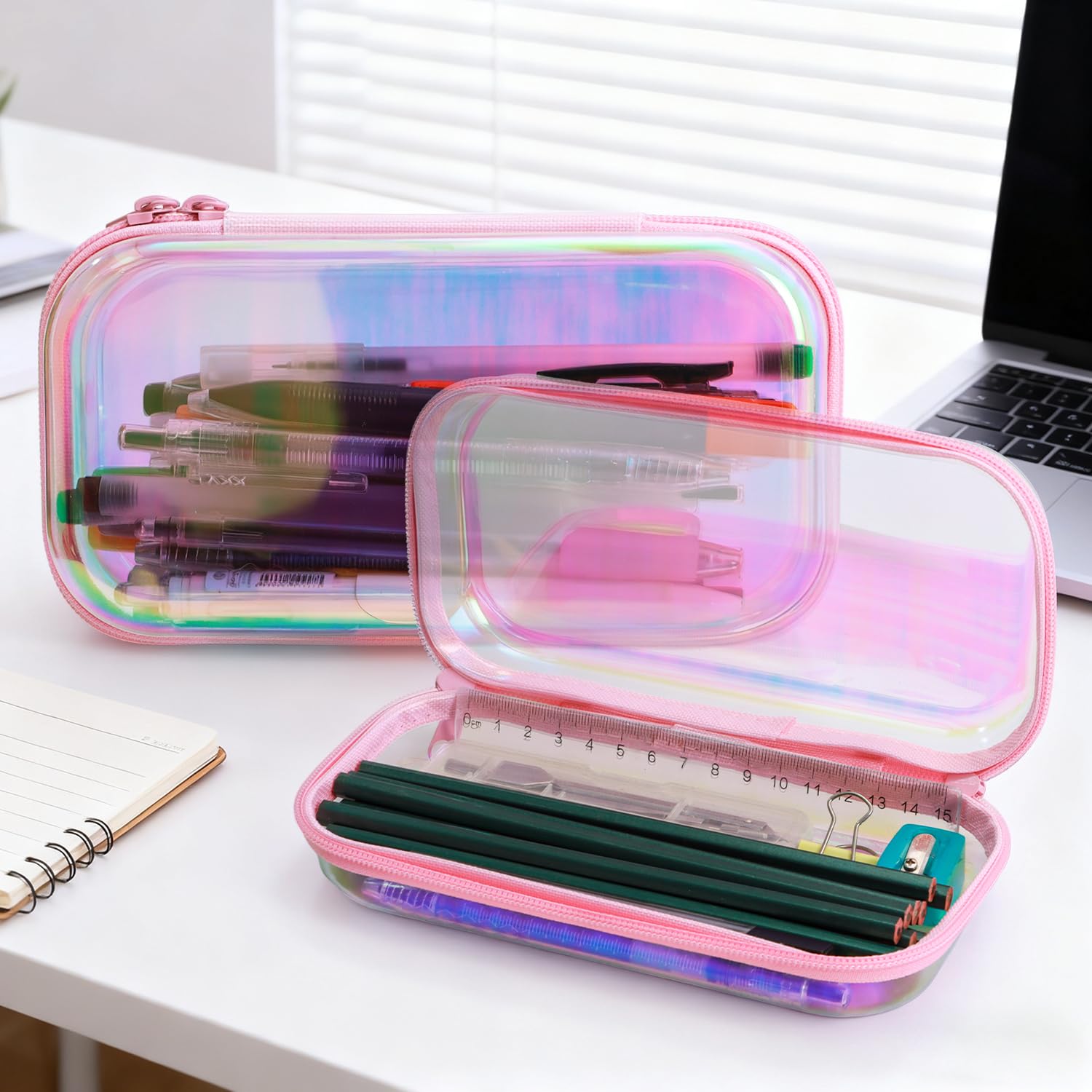 YEANIEGUOGI estuche de viaje transparente con cremallera Rosa Láser ordena snacks y suministros