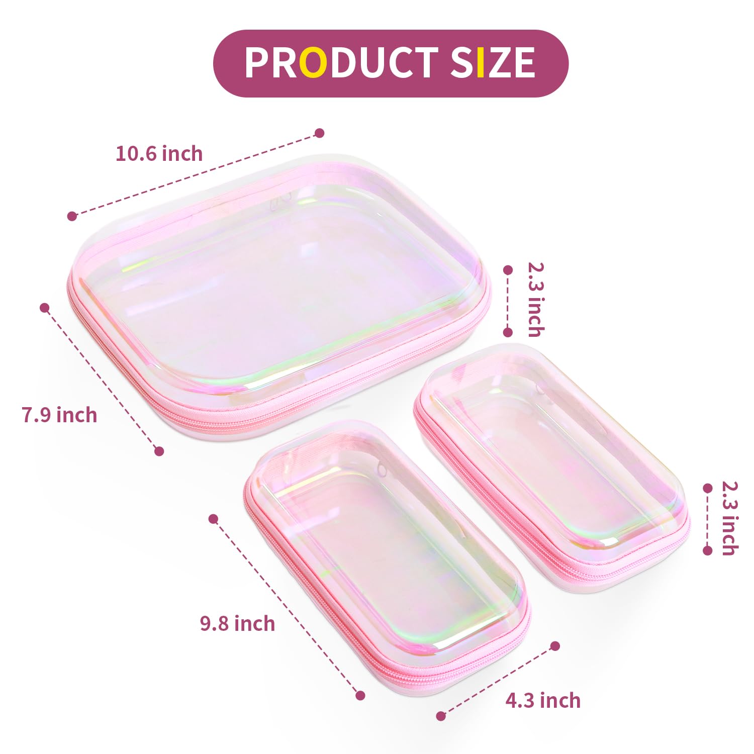 YEANIEGUOGI estuche mediano transparente con cremallera Rosa Láser ideal para cosméticos