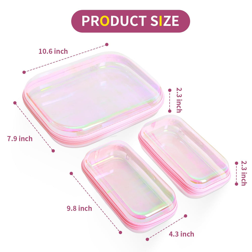 YEANIEGUOGI estuche mediano transparente con cremallera Rosa Láser ideal para cosméticos