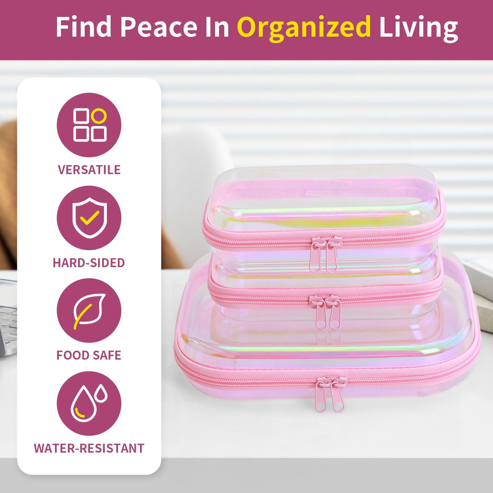 YEANIEGUOGI estuche pequeño transparente con cremallera Rosa Láser perfecto para bolsos de bebé