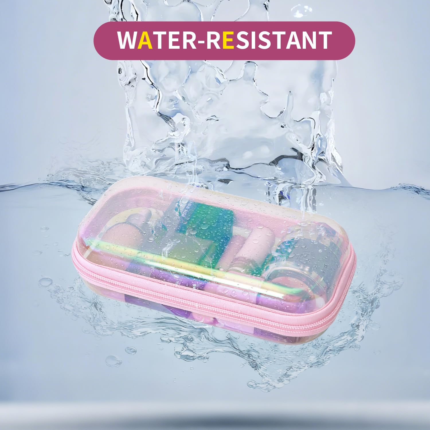 YEANIEGUOGI estuches de 3 piezas transparentes con cremallera Rosa Láser almacenamiento práctico