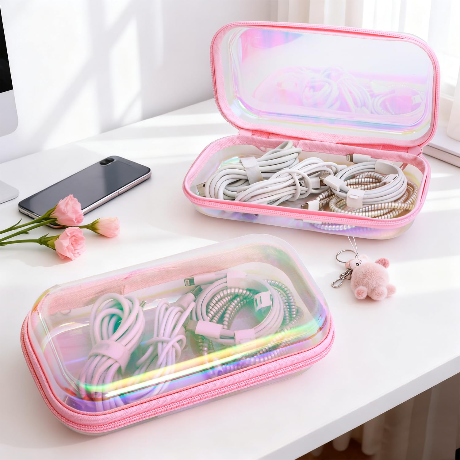 YEANIEGUOGI kit organizador transparente con cremallera Rosa Láser optimiza el maletero