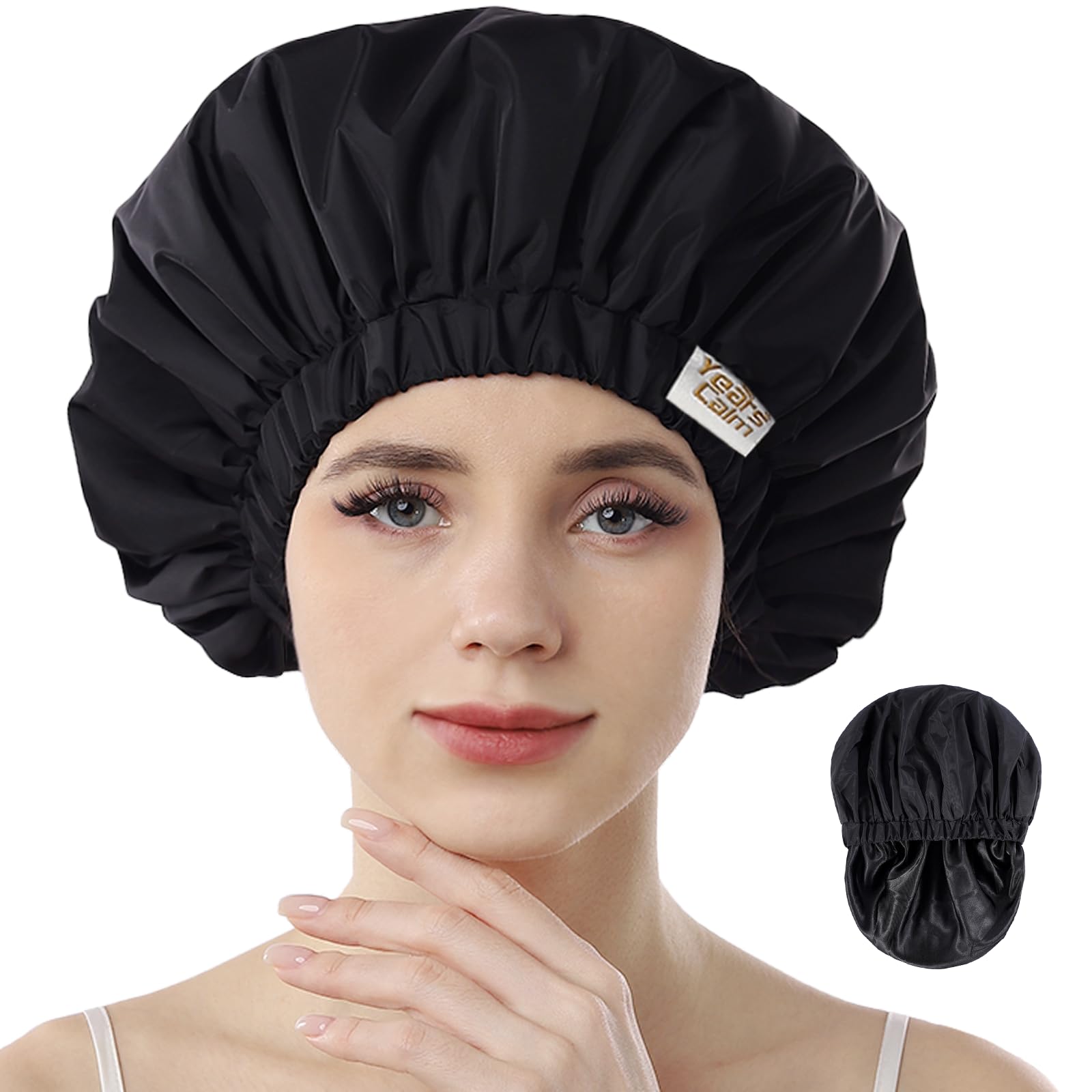 Years Calm gorro ducha impermeable de doble capa con satén protege el cabello de salpicaduras.