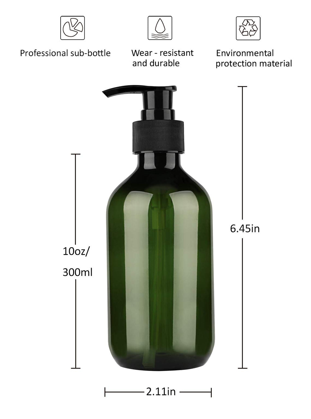 Envase recargable Yebeauty verde 300 ml para cosméticos.