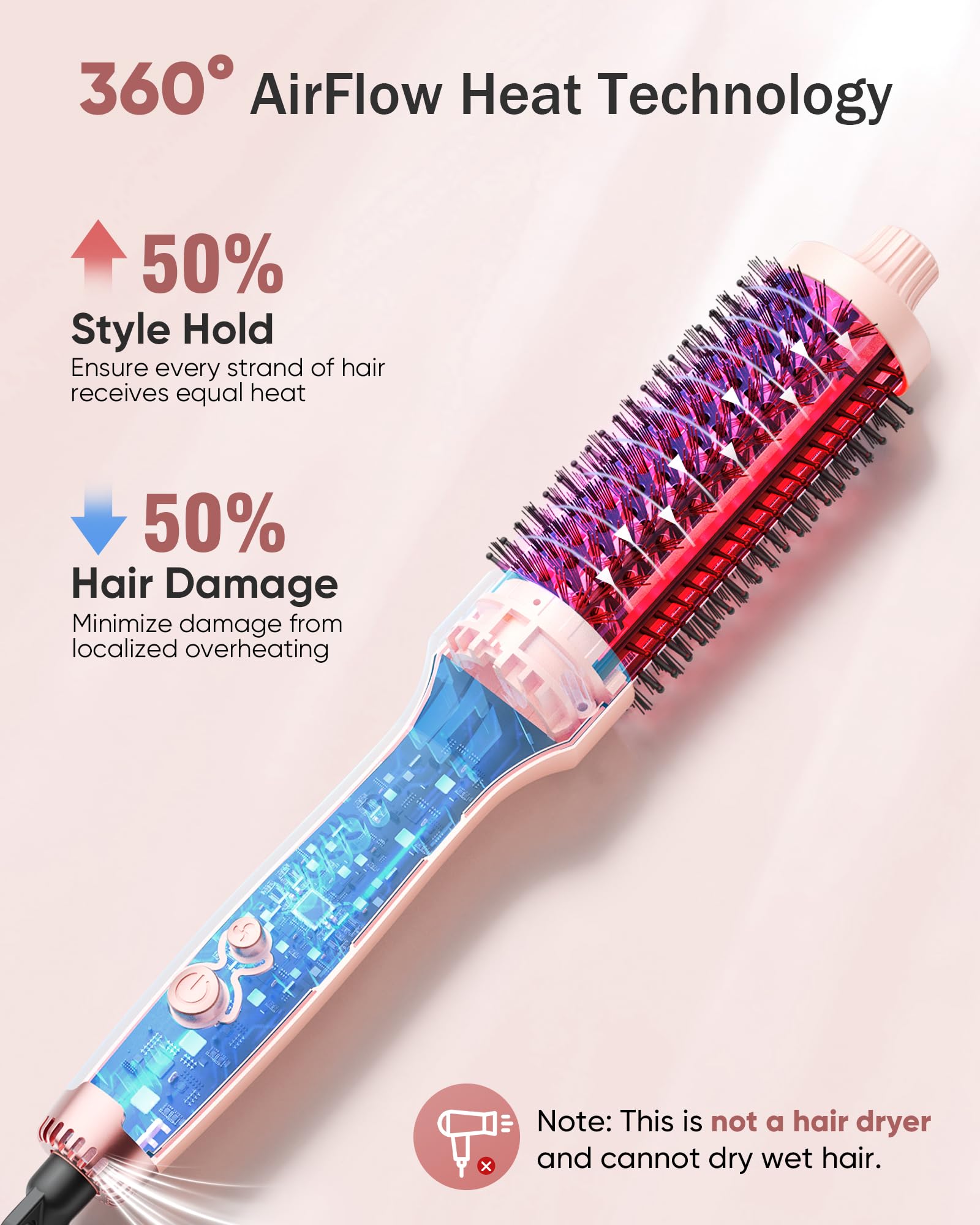 YeCheer cepillo térmico con ion doble que reduce frizz y aporta brillo