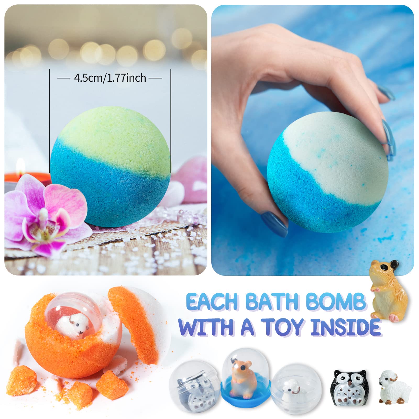 Bombas de baño Yekery en colores vivos y aromas divertidos para la hora del baño.