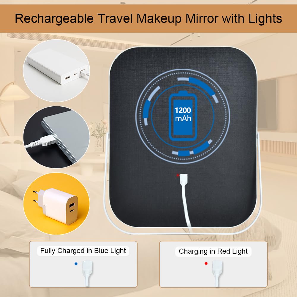 YEKKOPT Espejo con batería recargable USB-C para uso prolongado sin reemplazos.