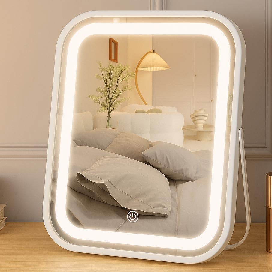 YEKKOPT Espejo iluminado de frente para maquillaje preciso y detallado.