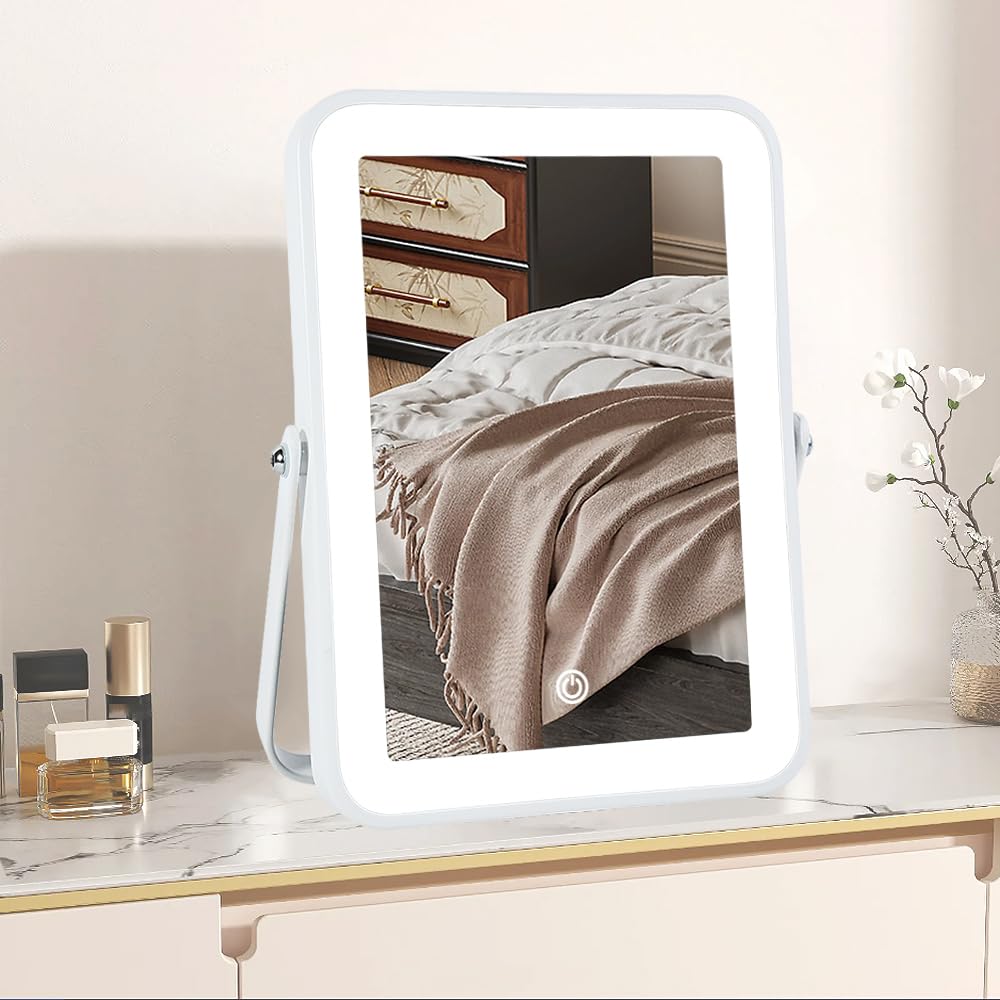 YEKKOPT espejo de maquillaje con iluminación de 3 tonos para retoques precisos