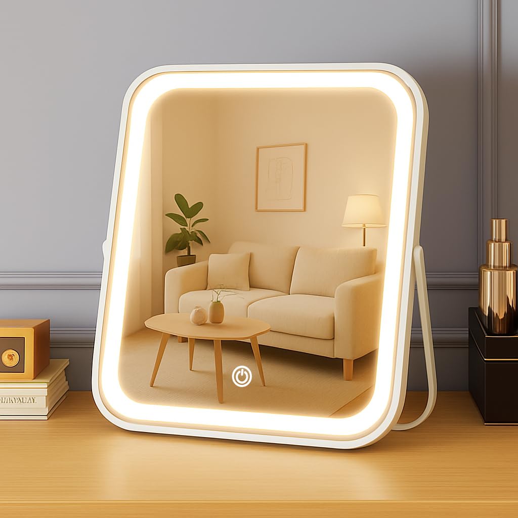 YEKKOPT Espejo recargable con luces para uso diario en baño y tocador.