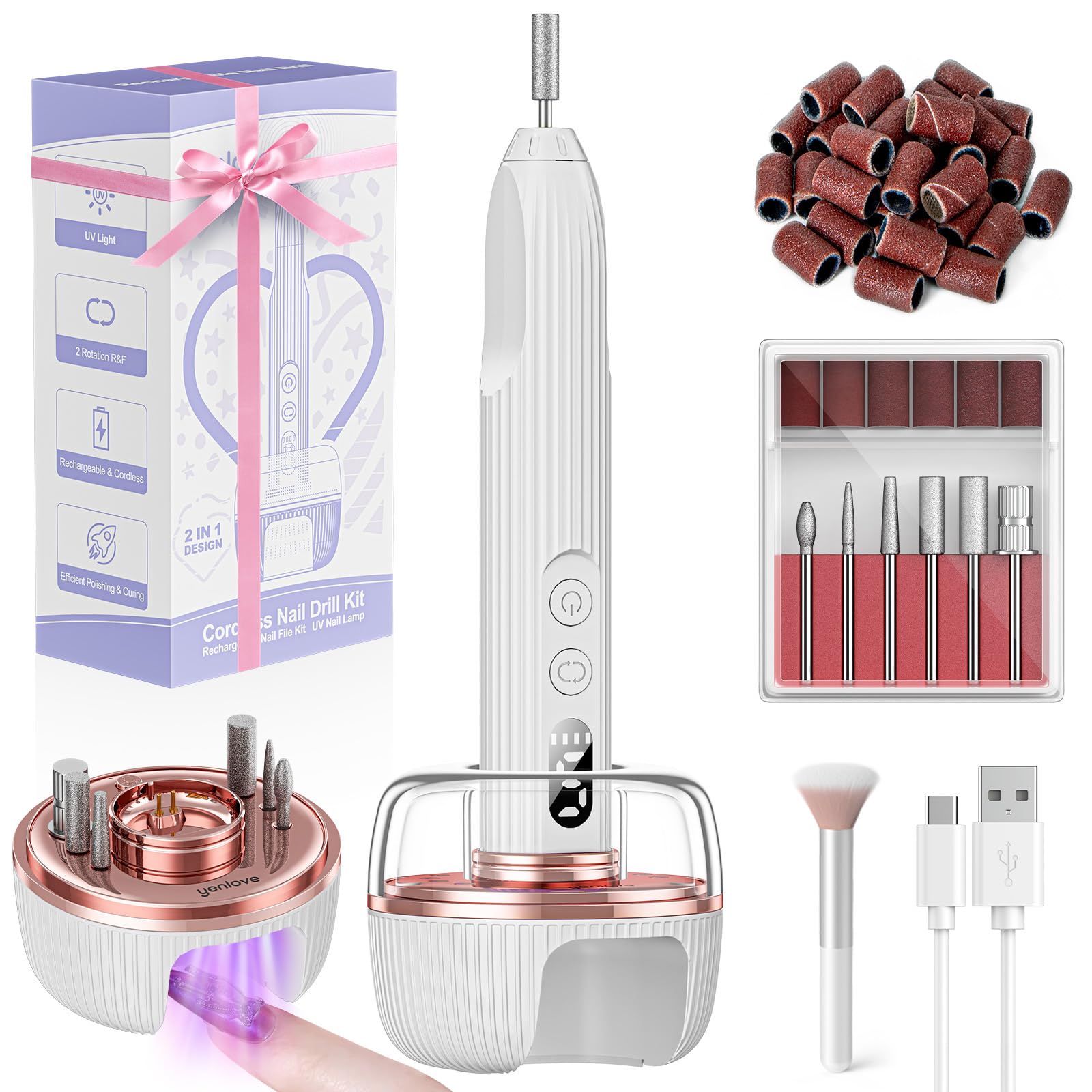 Lima eléctrica YenLove para dar forma y pulir uñas con precisión.