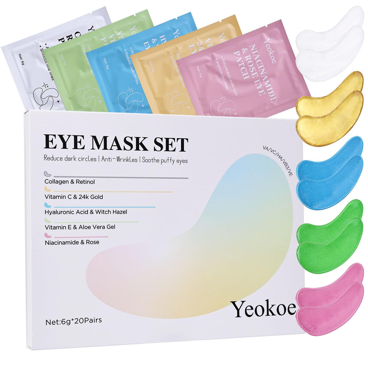 Yeokoe parches contorno ojos colageno y retinol, mejora firmeza y aspecto descansado.