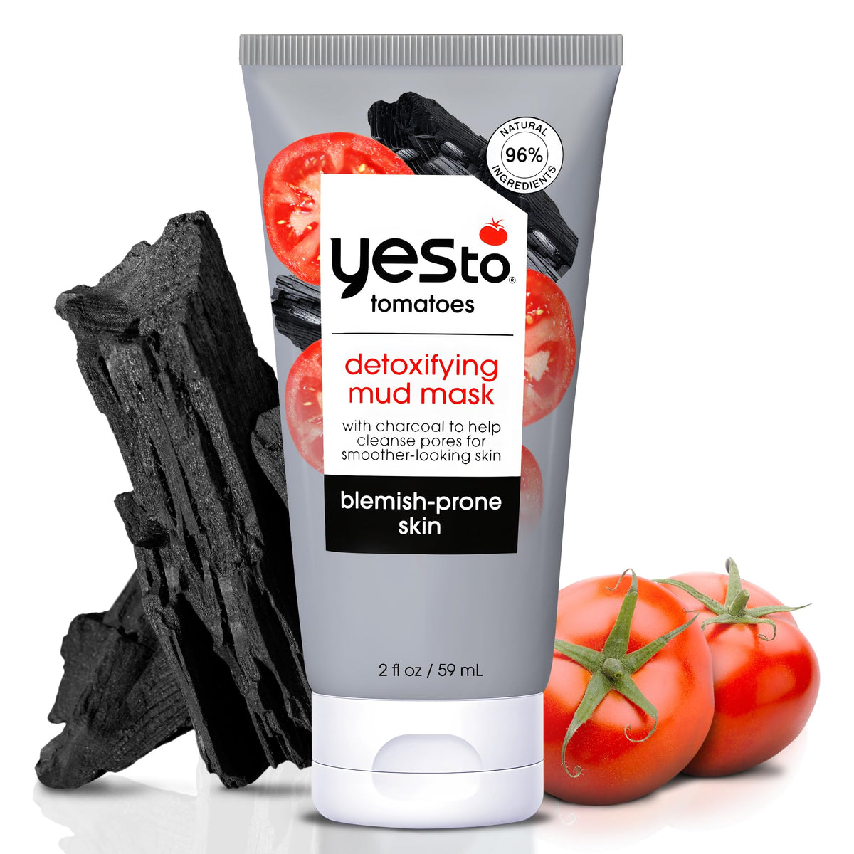 Yes To Tomatoes mascarilla arcilla con carbón para piel propensa al acné, limpia poros profundamente.