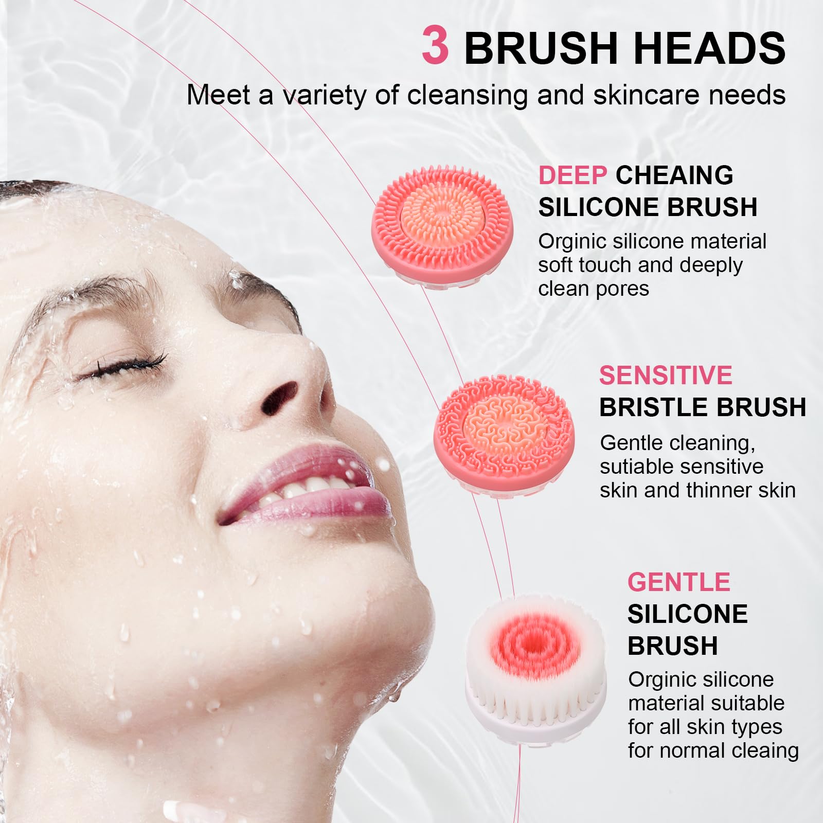 Cepillo facial Yevsinbay resistente al agua IPX6 para uso en la ducha.
