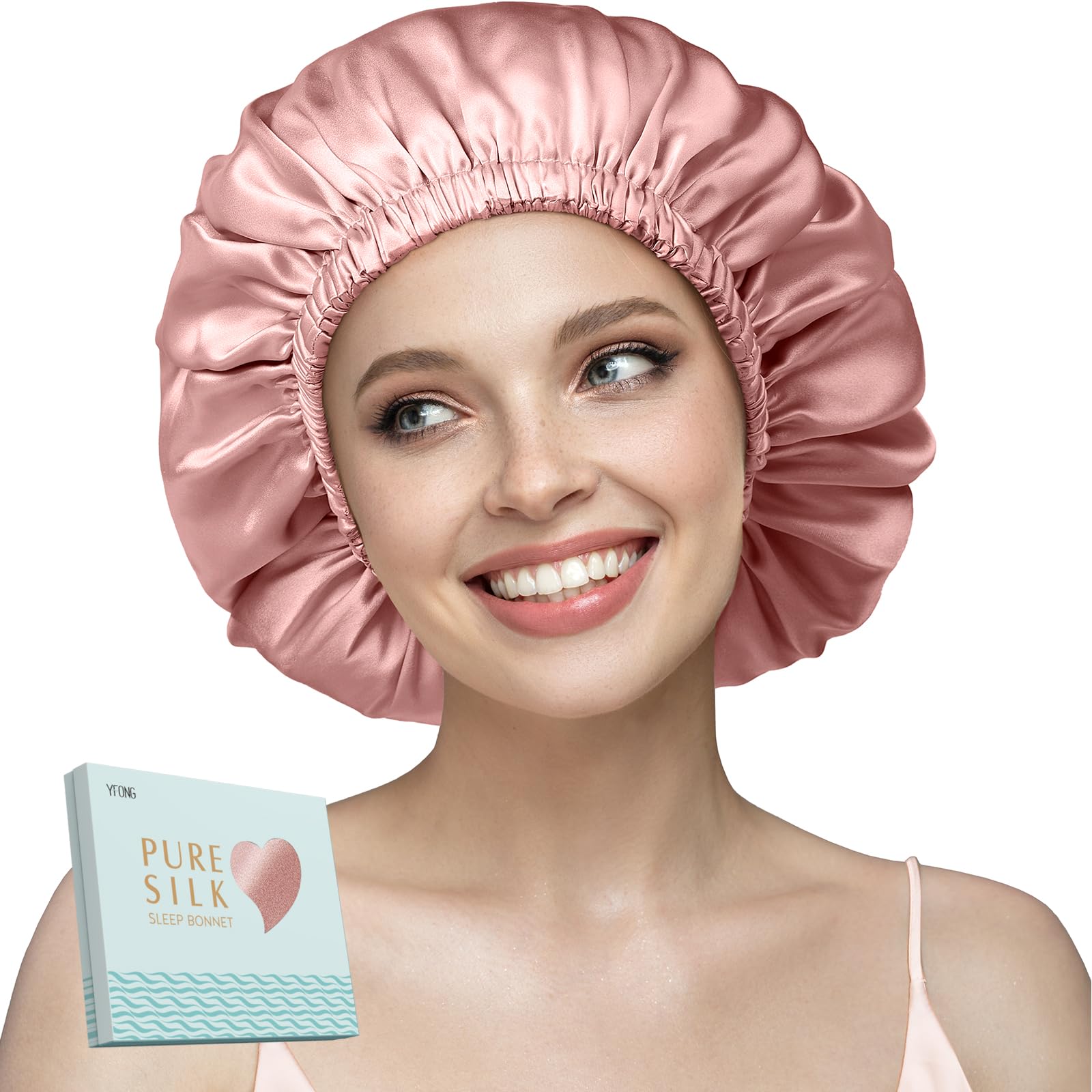 YFONG bonete de seda de doble capa, vista frontal, suave para el cabello.