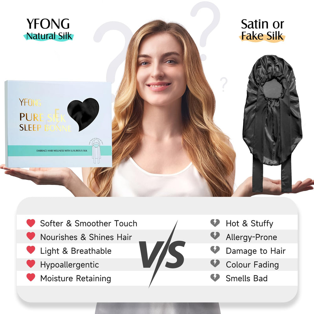 YFONG bonnet soie longueur 68 cm couvrant cheveux longs et bouclés