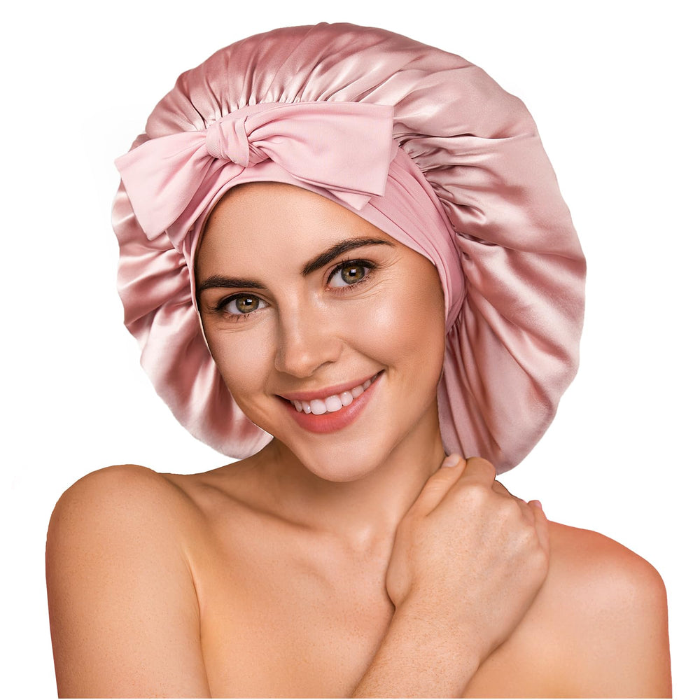 Bonnet YFONG en soie Mulberry double couche pour dormir et protéger les cheveux.