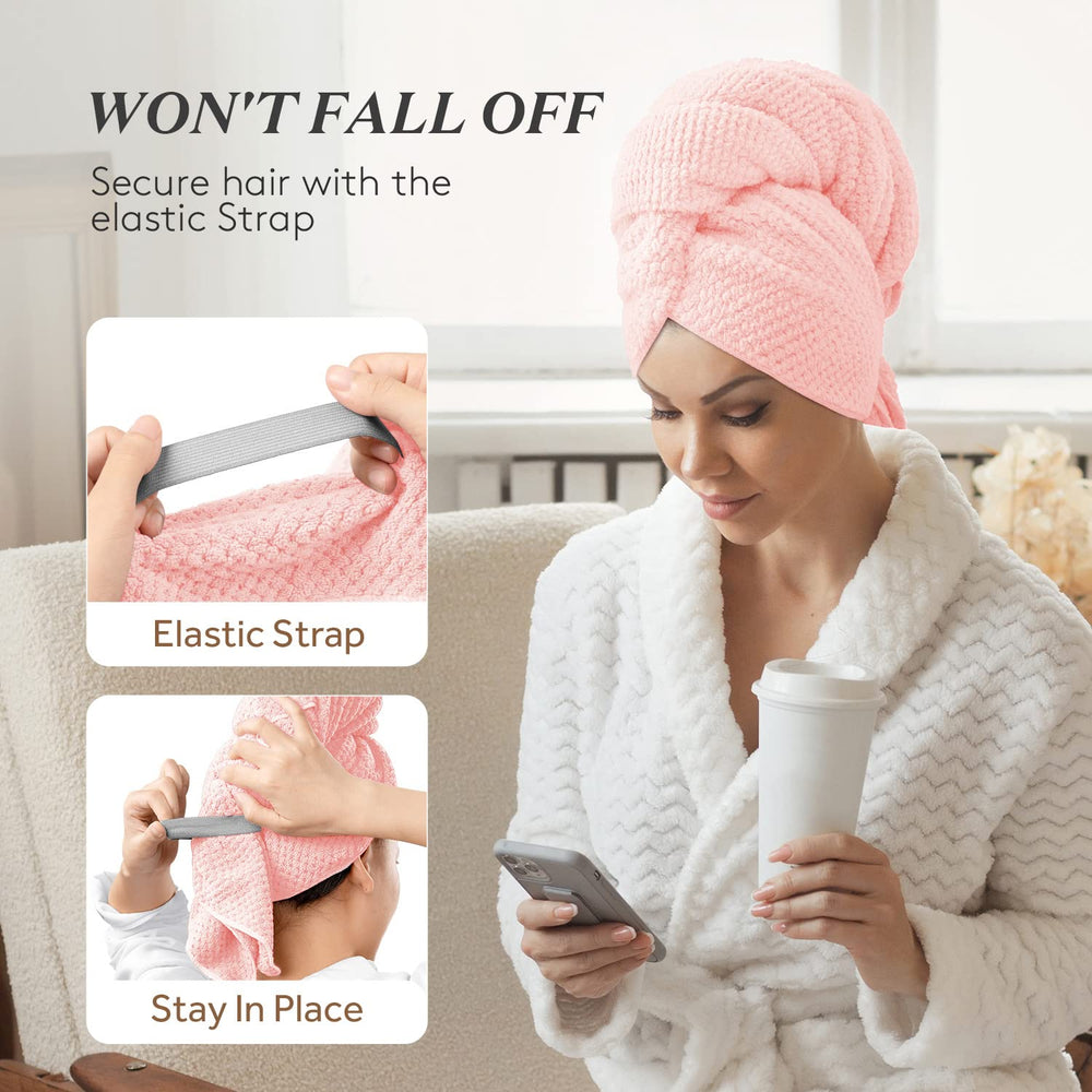 Detalle delástico del turbante YFONG en rosa.