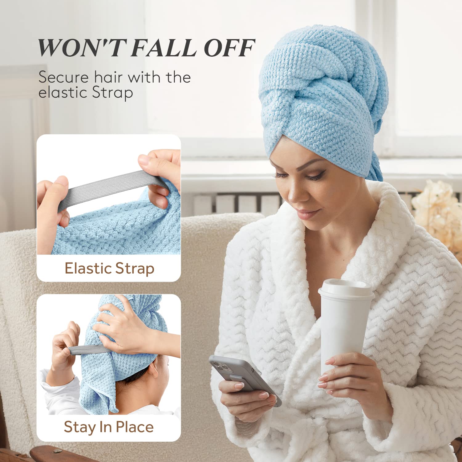 Turbante YFONG de microfibra para cabello suave y cómodo.